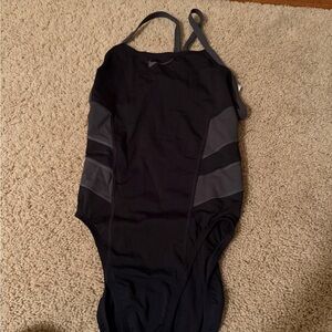Nike Black & Gray Women's One-Piece Swim Bodysuit